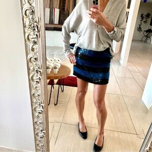Haute Hippie Sequin Striped Blue | Black  Mini Skirt Size S